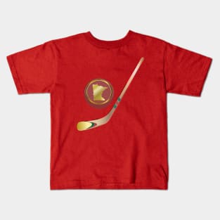 NHL - MN Wheat Tan Stick Iron Range Red and Gold Puck Kids T-Shirt